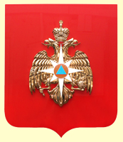 Герб МЧС на красном фоне, металлизация