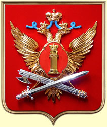 Герб ФСИН 42х50см., красный флок, рамка под золото, орел - металлизация
