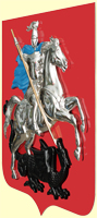 герб Москвы 87х104 см. (арт. герб Москвы К104М ): щит - алюминий, без рамки, всадник - пластик, металлизация