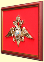 Панно - эмблема МВД в раме красное дерево, металлизация