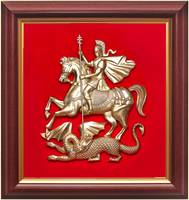 Панно герб Московской области 26х28см. рама - красное дерево, щит - флок, орел - пластик, краска