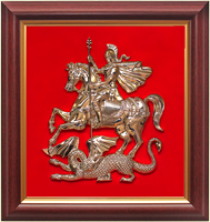 Панно герб Московской области 26х28см. рама - красное дерево, щит - флок, орел - пластик, металлизация