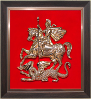 Панно герб Московской области 26х28см. рама - орех, щит - флок, орел - пластик, металлизация