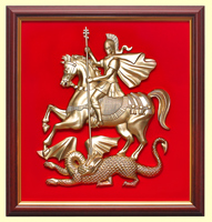 Панно герб Московской области 40х42см. красное дерево, щит - флок, орел - пластик, краска
